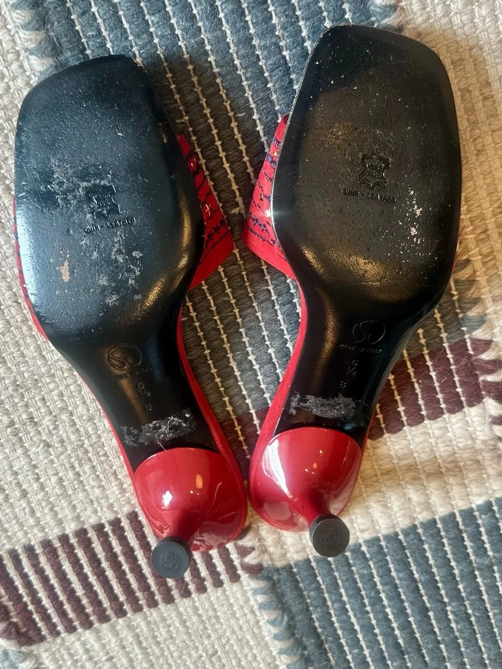 St. John Vintage Red Star Suede Embellished Kitten Heels
